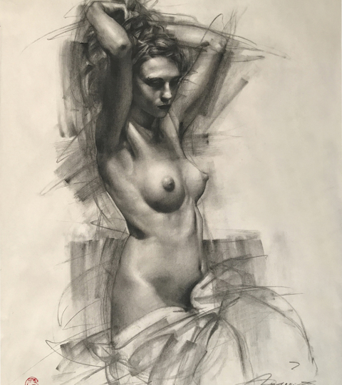 Charles Miano, Female Figure, charcoal on paper