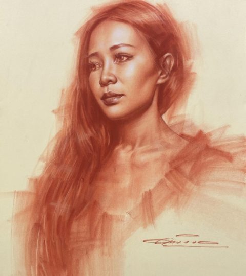 Yu-fei, Sanguine on paper, 19 x 26 by Charles Miano