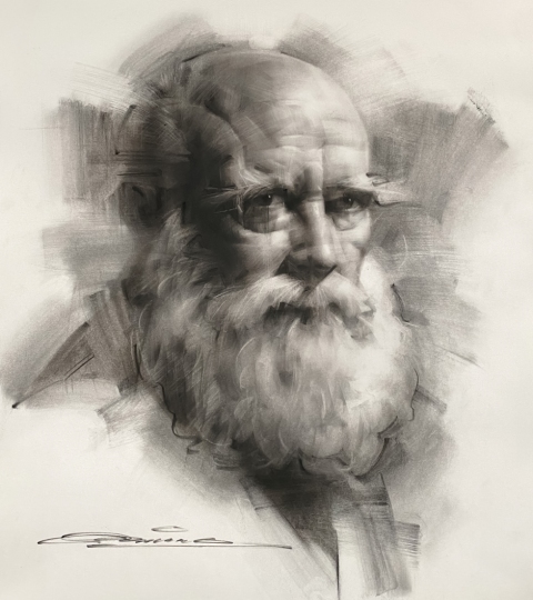 Old Man, Charcoal on paper, 18 x 24"