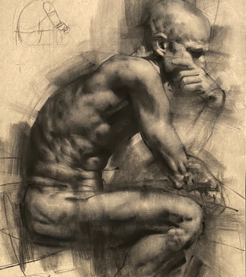 Thinker Demo, Charcoal on paper