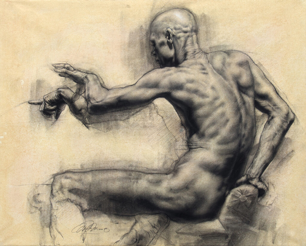 Charles Miano, Man Reaching, charcoal on paper
